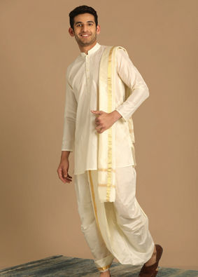 Traditional South White Dhoti Set image number 0